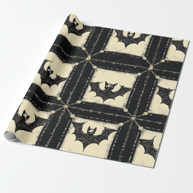 Grunge Denim Halloween Patchwork mit Fledermäusen Geschenkpapier (Ungerollt)