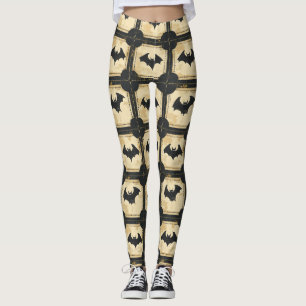 Grunge Denim Halloween Patchwork mit Fledermäusen  Leggings