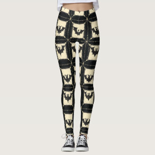 Grunge Denim Halloween Patchwork mit Fledermäusen Leggings
