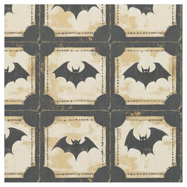 Grunge Denim Halloween Patchwork mit Fledermäusen  Stoff (Nahaufnahme)
