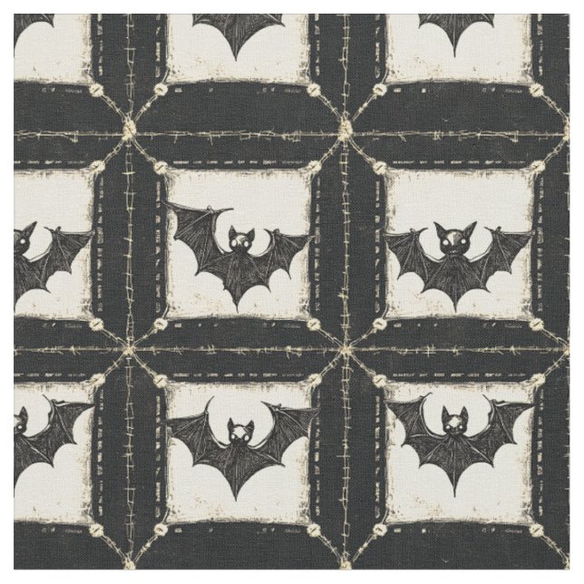 Grunge-Denim-Halloween-Patchwork mit Fledermäusen Stoff (Nahaufnahme)