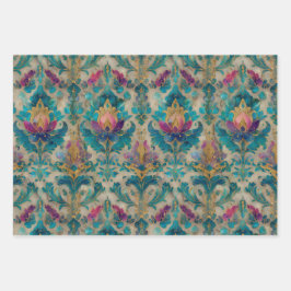 GRUNGE DISTRESSEITE DAMASK DEKORATIVE PAPIERE SET GESCHENKPAPIER SET