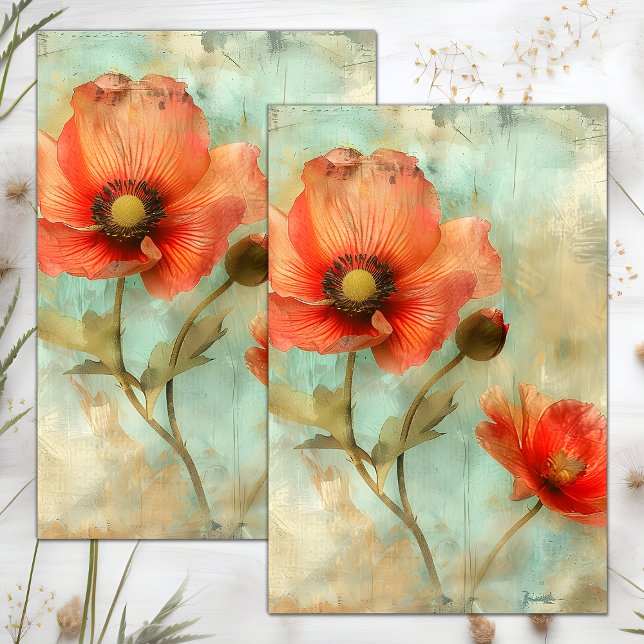 GRUNGE DISTRESSEITE FLORAL DECOUPAGE SEIDENPAPIER (GRUNGE DISTRESSED FLORAL DECOUPAGE TISSUE PAPER)