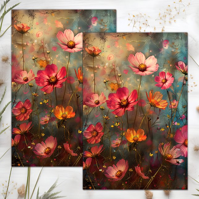 GRUNGE DISTRESSEITE FLORAL DECOUPAGE SEIDENPAPIER (GRUNGE DISTRESSED FLORAL DECOUPAGE TISSUE PAPER)