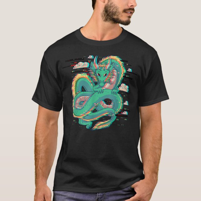 Grunge Dragon Glitch Dragon Aesthetic Style Japan  T-Shirt (Vorderseite)