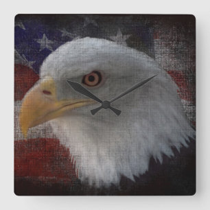 Grunge Eagle & Flag Quadratische Wanduhr