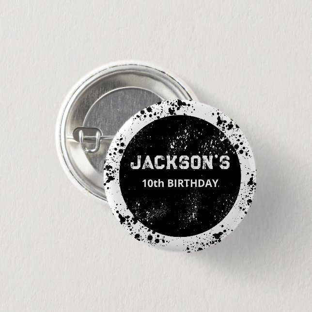 Grunge-Farbspritzer-Schwarzweiß-Geburtstag Button (Vorne & Hinten)