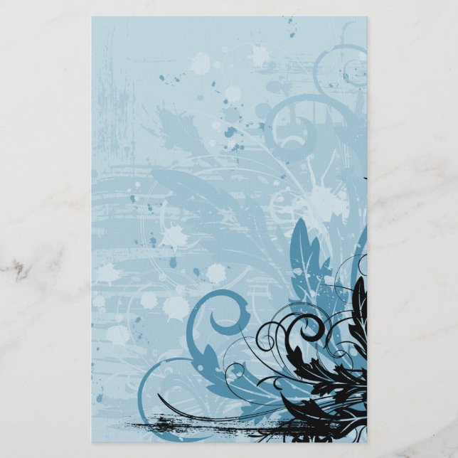 Grunge Floral Design - Light Blue Briefpapier (Vorderseite)