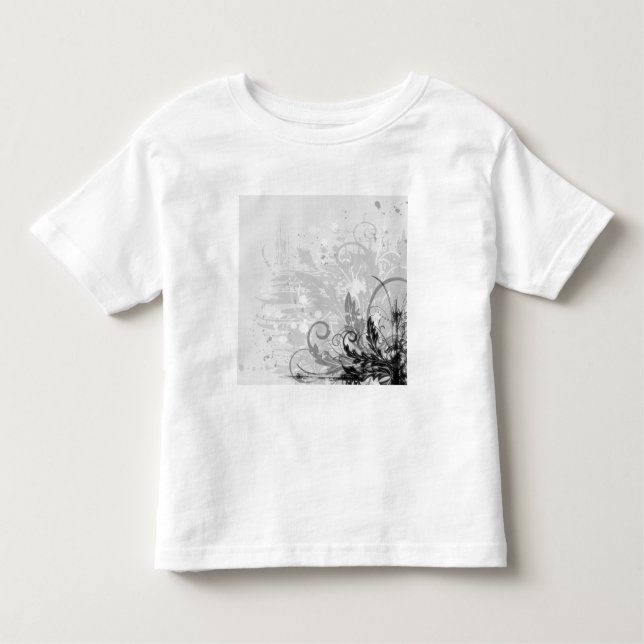 Grunge Floral Design - Light Gray B&W Kleinkind T-shirt (Vorderseite)
