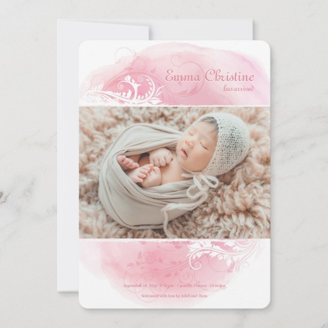 Grunge Floral Foto Geburtserklärung Ankündigung (Vorderseite)