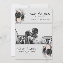 Grunge Foto Black Floral Save the Date Karte