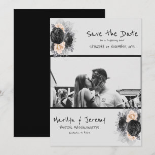 Grunge Foto Black Floral Save the Date Karte