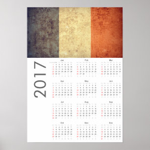 Grunge Frankreich Flagge Kalender 2017 Poster