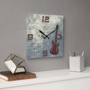 Grunge Gitarre Square Wall Clock Quadratische Wanduhr