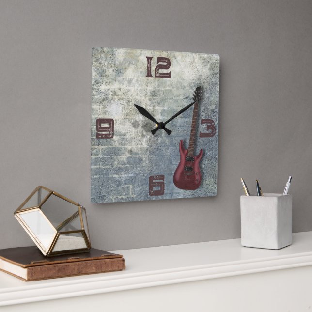 Grunge Gitarre Square Wall Clock Quadratische Wanduhr (Büro)