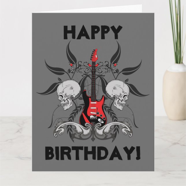 Grunge Gitarre und Skull Happy Birthday Nachricht Karte (Vorderseite)