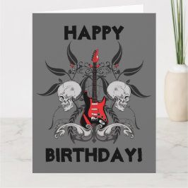 Grunge Gitarre und Skull Happy Birthday Nachricht Karte