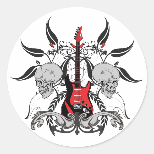 Grunge Gitarre und Skull Rock'n'Roll Stickers (Vorderseite)