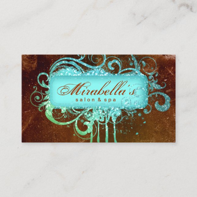 Grunge Glitzer Salon Wellness-Center Brown Blue Lo Treuekarte (Vorderseite)