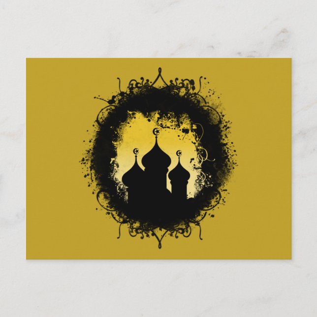 Grunge-Goth Gold und Black Ramadan Moschee Postkarte (Vorderseite)