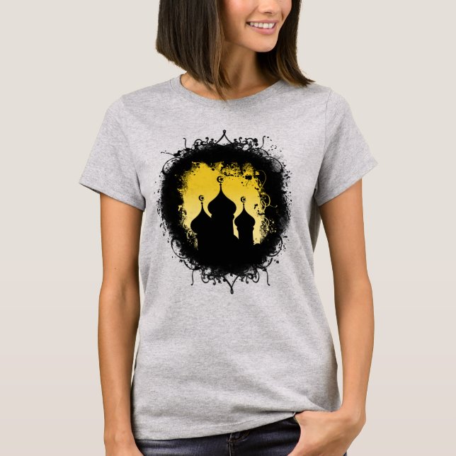 Grunge-Goth Gold und Black Ramadan Moschee T-Shirt (Vorderseite)