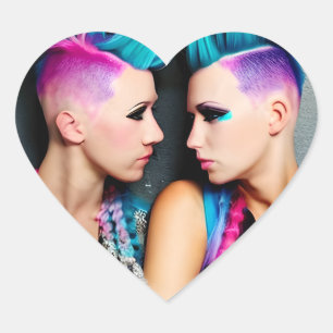 Grunge Goth Lesbian Liebe   Couple AI Art Herz-Aufkleber