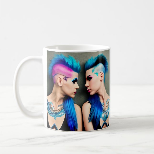 Grunge Goth Lesbian Liebe | Couple AI Art Kaffeetasse (Links)