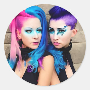 Grunge Goth Lesbian Liebe   Couple AI Art Runder Aufkleber