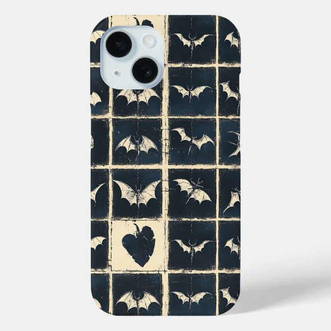 Grunge Gothic Bats & Skulls Denim Muster Case-Mate iPhone Hülle (Rückseite)