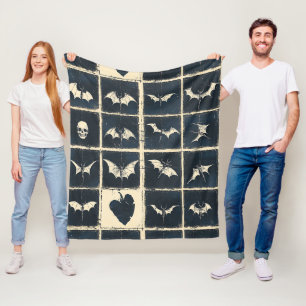 Grunge-Gotik-Fledermäuse- und Totenkopf-Denim-Must Fleecedecke