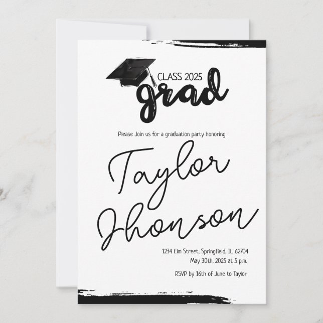 Grunge grad card with graduation hat einladung