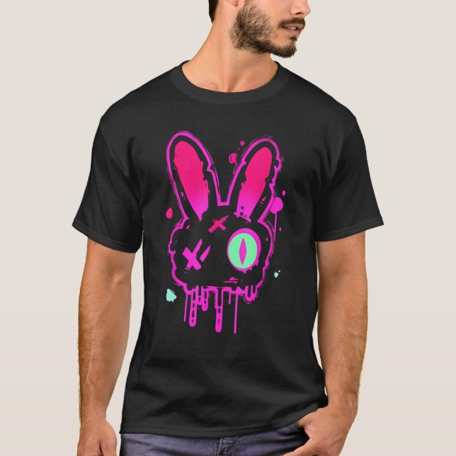 Grunge Graffiti Rabbit Pastel Goth Punk Edgy Psych T-Shirt (Vorderseite)