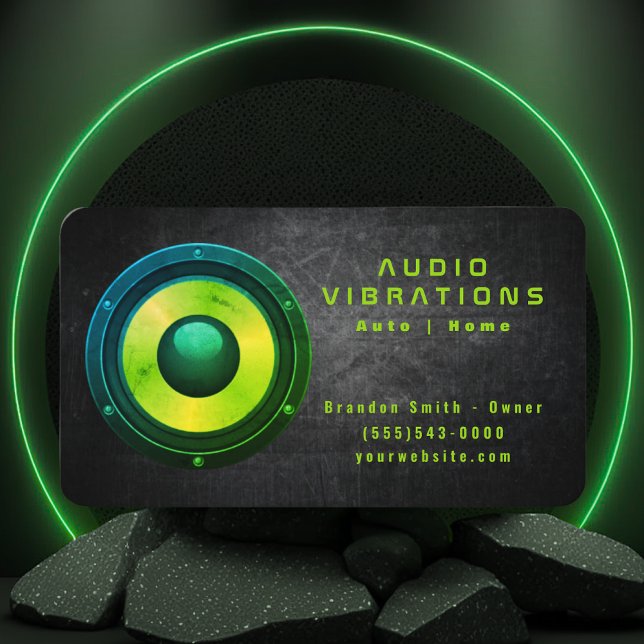 Grunge Green Lautsprecher Car Audio Stereo Install Visitenkarte (Von Creator hochgeladen)