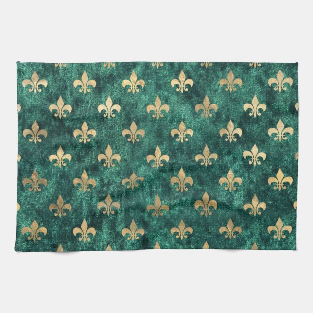 Grunge Green Velvet Lilie Mardi Gras Geschirrtuch (Horizontal)
