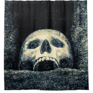 Grunge Grinning Skull in einem Schrein Duschvorhang