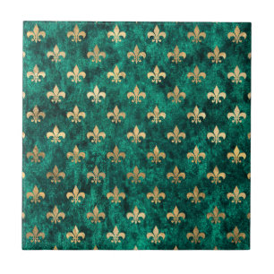 Grunge Grün Samt Fleur De Lis Mardi Gras Fliese