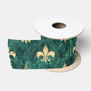 Grunge Grün Samt Fleur De Lis Mardi Gras Satinband