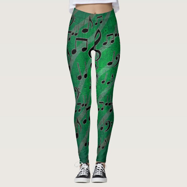 Grunge grüne Musiknote Leggings (Vorderseite)