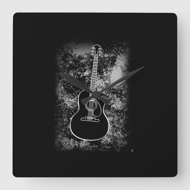 Grunge Guitar Graphic Guitarist Rock Musician Jazz Quadratische Wanduhr (Vorderseite)