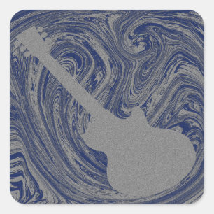 Grunge Guitar Square Sticker, Royal Blue Quadratischer Aufkleber