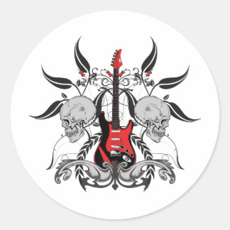 Grunge Guitar und Skull Runder Aufkleber