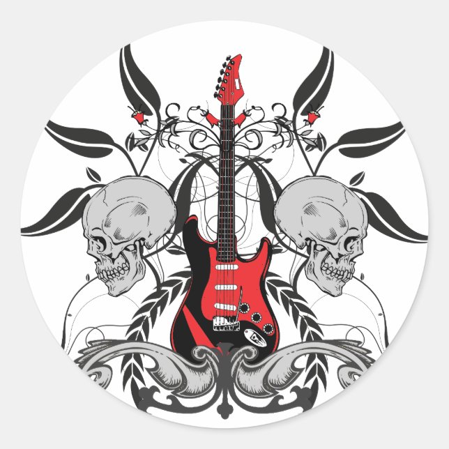 Grunge Guitar und Skull Runder Aufkleber (Vorderseite)