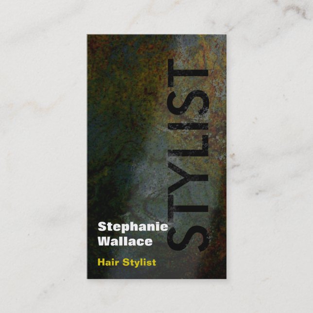 Grunge-Haar-Stylist-Geschäfts-Karten-Schwarz-Gelb Visitenkarte (Vorderseite)