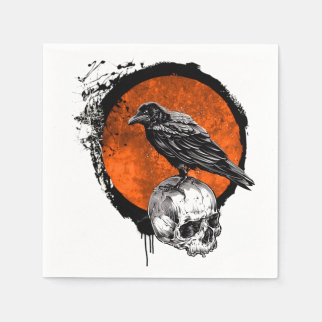 Grunge Halloween Raven & Skull Serviette (Vorderseite)