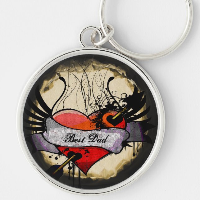 Grunge Heart Best Vater Schlüsselanhänger (Vorne)