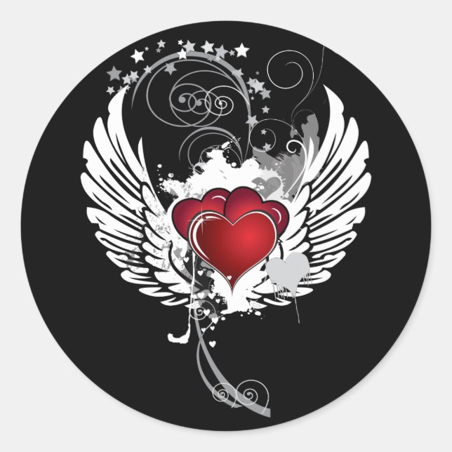 Grunge Hearts Wings Runder Aufkleber (Vorderseite)
