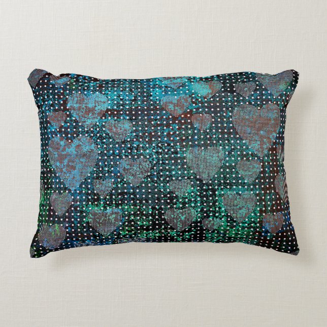 Grunge Herz Dots Red Green Blue White Kontrast Dekokissen (Vorderseite)
