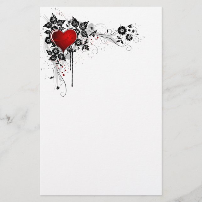 Grunge-Herz und Blumen Briefpapier (Vorderseite)