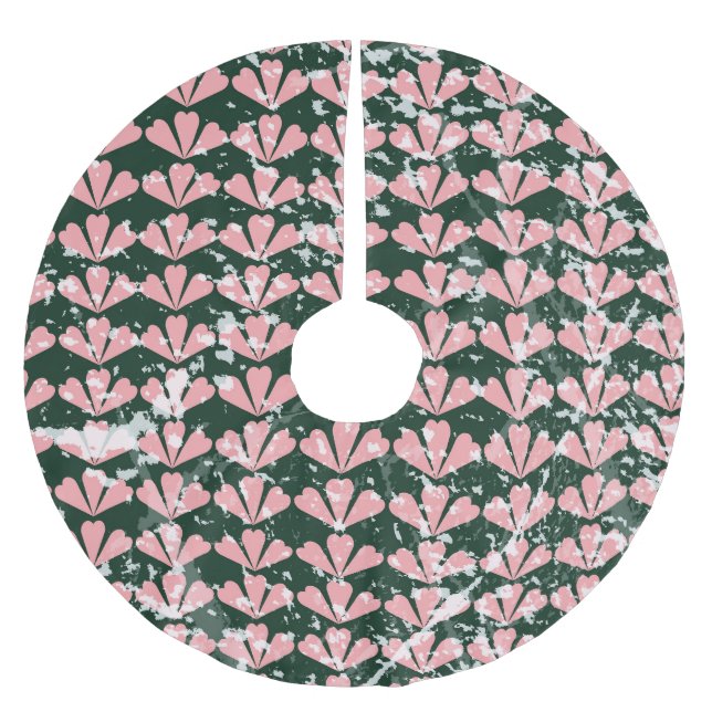 Grunge Herzen und Blume Muster. Polyester Weihnachtsbaumdecke (Vorderseite)