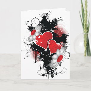 Grunge-Herzen und Gänseblümchen Valentinstagskarte Feiertagskarte